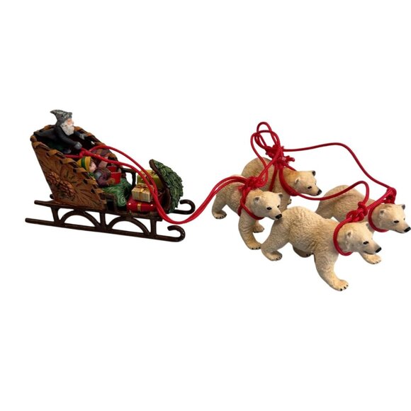 Wizard Santa Sleigh With Kids and Polar Bears Figurine 12" Display - Picture 2 of 7